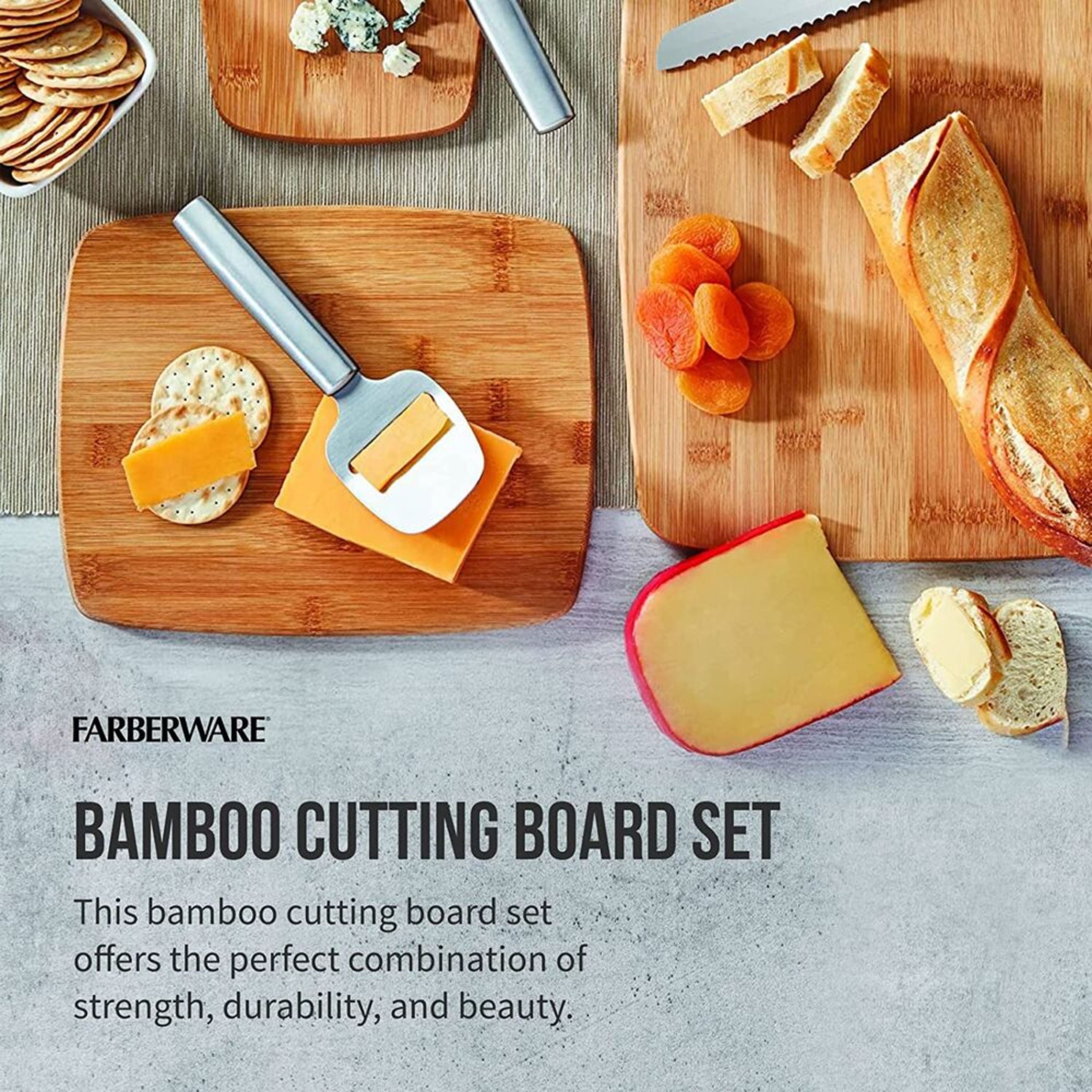 Farberware 3 Piece Kitchen Cutting Board Set Bamboo